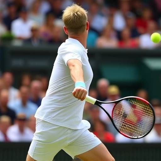 Jannik Sinner gioca un rovescio a Wimbledon