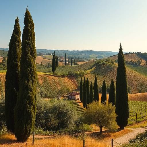 Paesaggio collinare tipico della Toscana con cipressi
