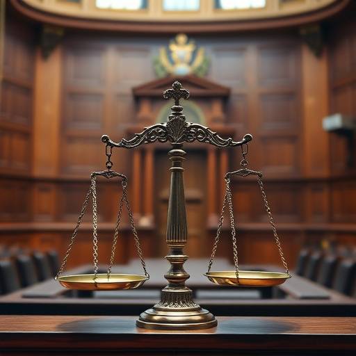 Un tribunale con una bilancia della giustizia in primo piano, simboleggiando le questioni legali e la limitazione di responsabilit&agrave;