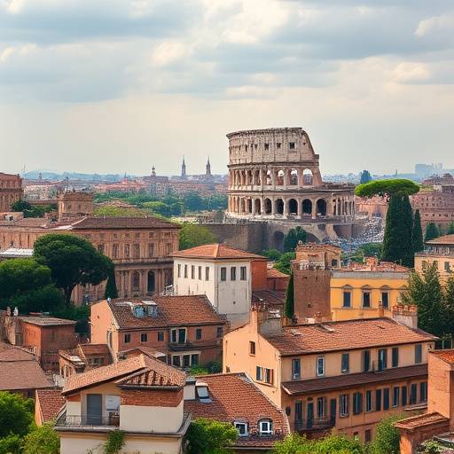 Vista panoramica di Roma con il Colosseo sullo sfondo