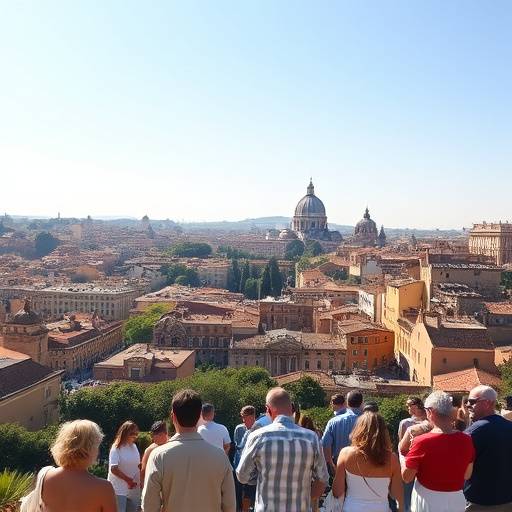 Vista panoramica di Roma con turisti